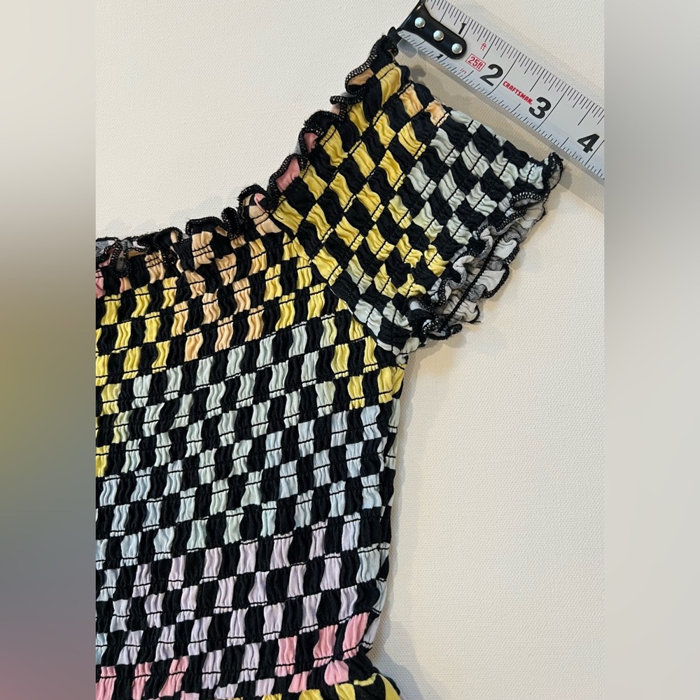 Hot Topic Y2K Rainbow Checkered Race Car Nascar Mini Dress Pockets 100% cotton - Picture 7 of 10